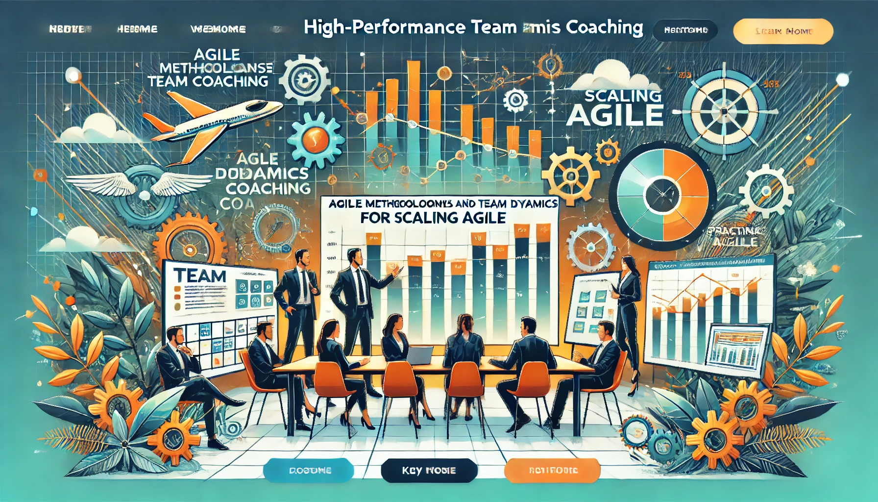 DALL·E 2025-01-05 00.59.54 - A vibrant and professional website banner for High-Performance Team Coaching, featuring a diverse team collaborating in a modern workspace. The settin